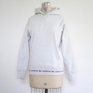 Supreme Ash Grey Hoodie Logo American Flag RibAW15